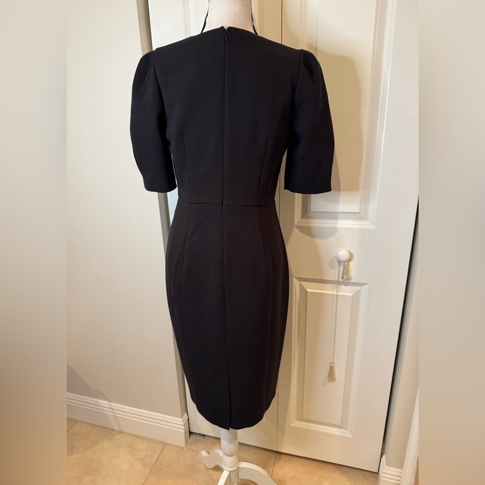 Ann Taylor Black Midi Sheath Dress with V-Neck and Puff Sleeves - Picture 5 of 12